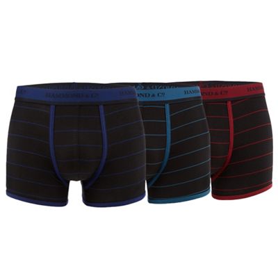 Hammond & Co. by Patrick Grant Big and tall pack of three black stripe hipster trunks